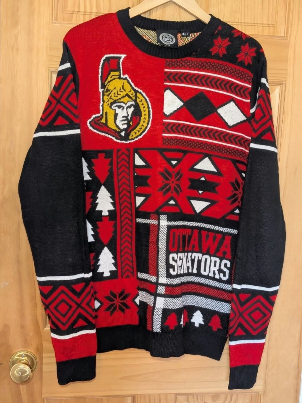 NHL Ottawa Senators Ugly Christmas Sweater Red Black Size L